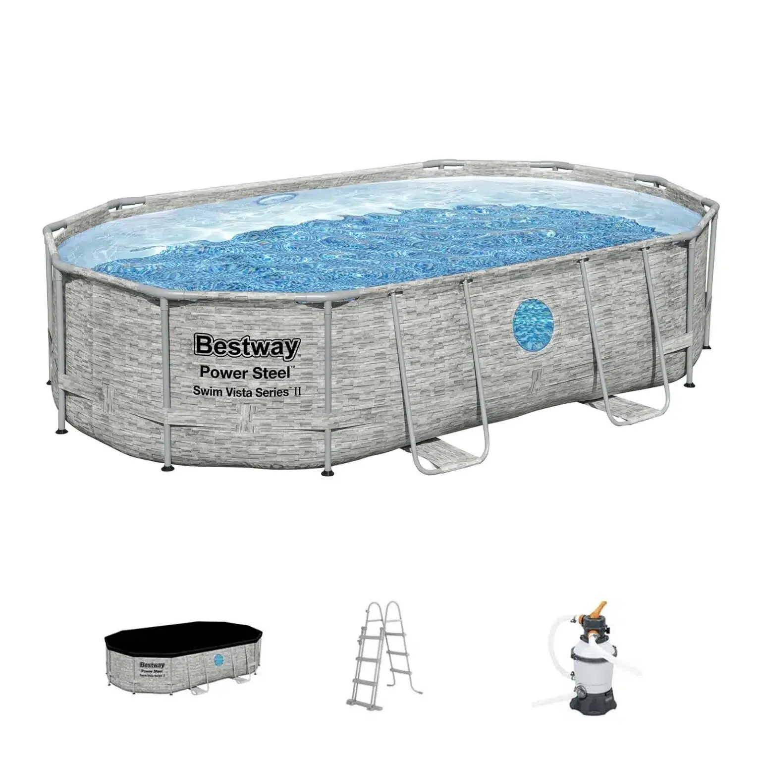 Piscina desmontável oval Power Steel Swim Vista Series 4,88 m x 3,05 m x 1,07m