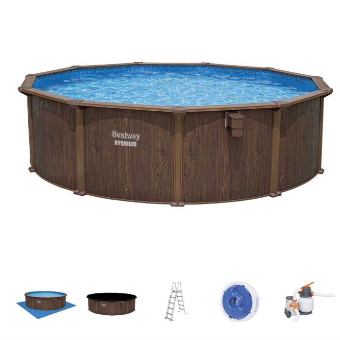 Bestway® Hydrium™ Conjunto de Piscina Desmontável Redonda com Parede de Aço 4,88m X 1,30m