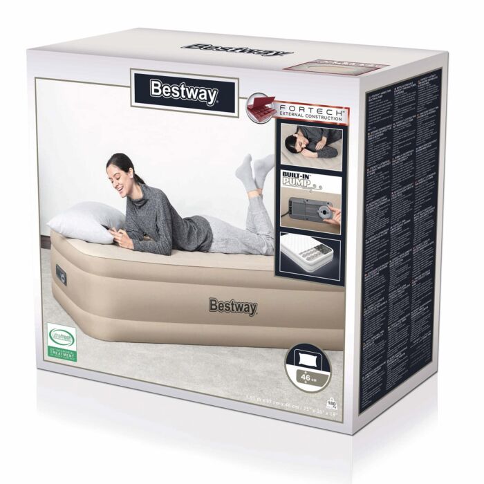 Colchão Insuflável Individual com Bomba CA Integrada Bestway® Fortech™ 1,91 m x 97 cm x 46 cm