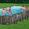 Piscina  Desmontável Tubular Power Steel™ Oval de 6,10 x 3,66 x 1,22 com Desenho em Madeira e Filtro de Areia de 5678 L/H