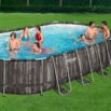 Conjunto de Piscina Desmontável Tubular Bestway® Power Steel­™ Oval Desenho de Madeira de 6,10 m x 3,66 m x1,22 m com Bomba de Filtragem de 5678 L/h