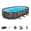 Conjunto de Piscina Desmontável Tubular Bestway® Power Steel­™ Oval Desenho de Madeira de 6,10 m x 3,66 m x1,22 m com Bomba de Filtragem de 5678 L/h