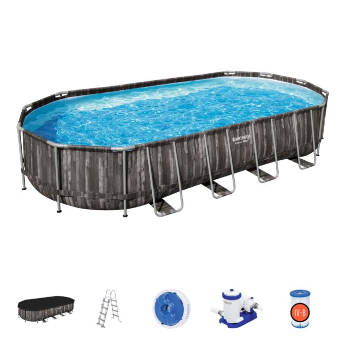 Pack piscina desmontável oval 732 x 366 x 122 cm Power Steel + Acessórios