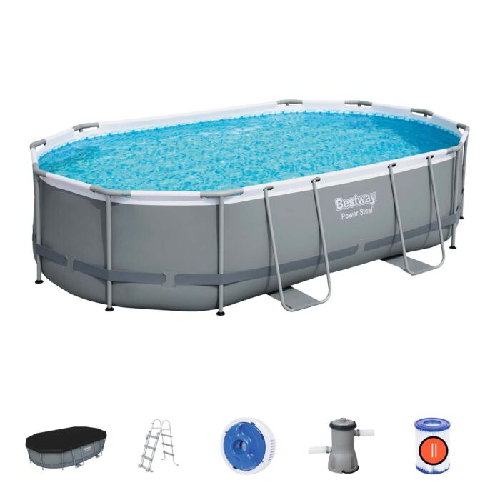 Conjunto de Piscina Desmontável Bestway® Power Steel ™ de 4,88 m x 3,05 m x 1,07 m