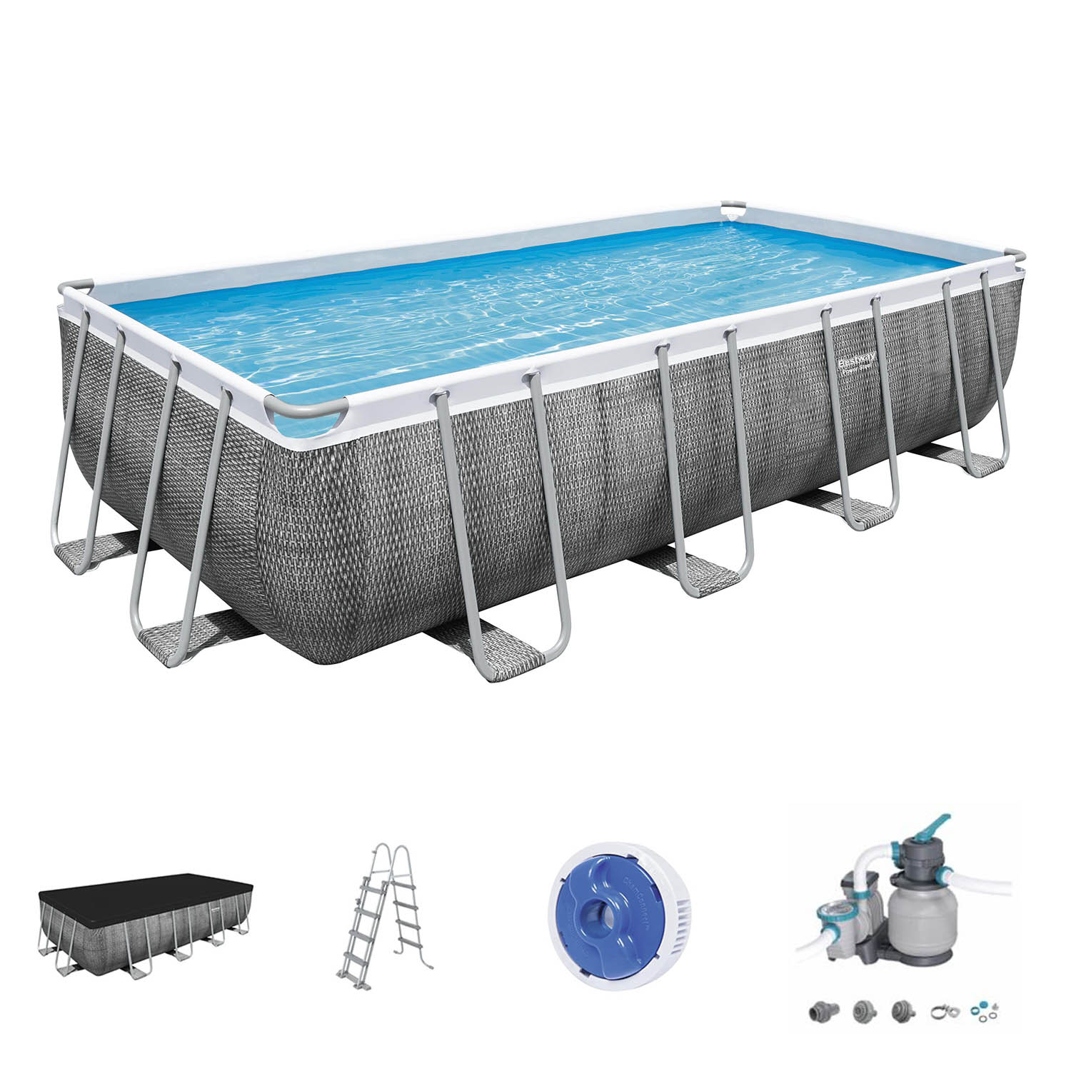Conjunto de Piscina Desmontável Power Steel™ de 5,49 m x 2,74 m x 1,22 m com Filtro de Areia