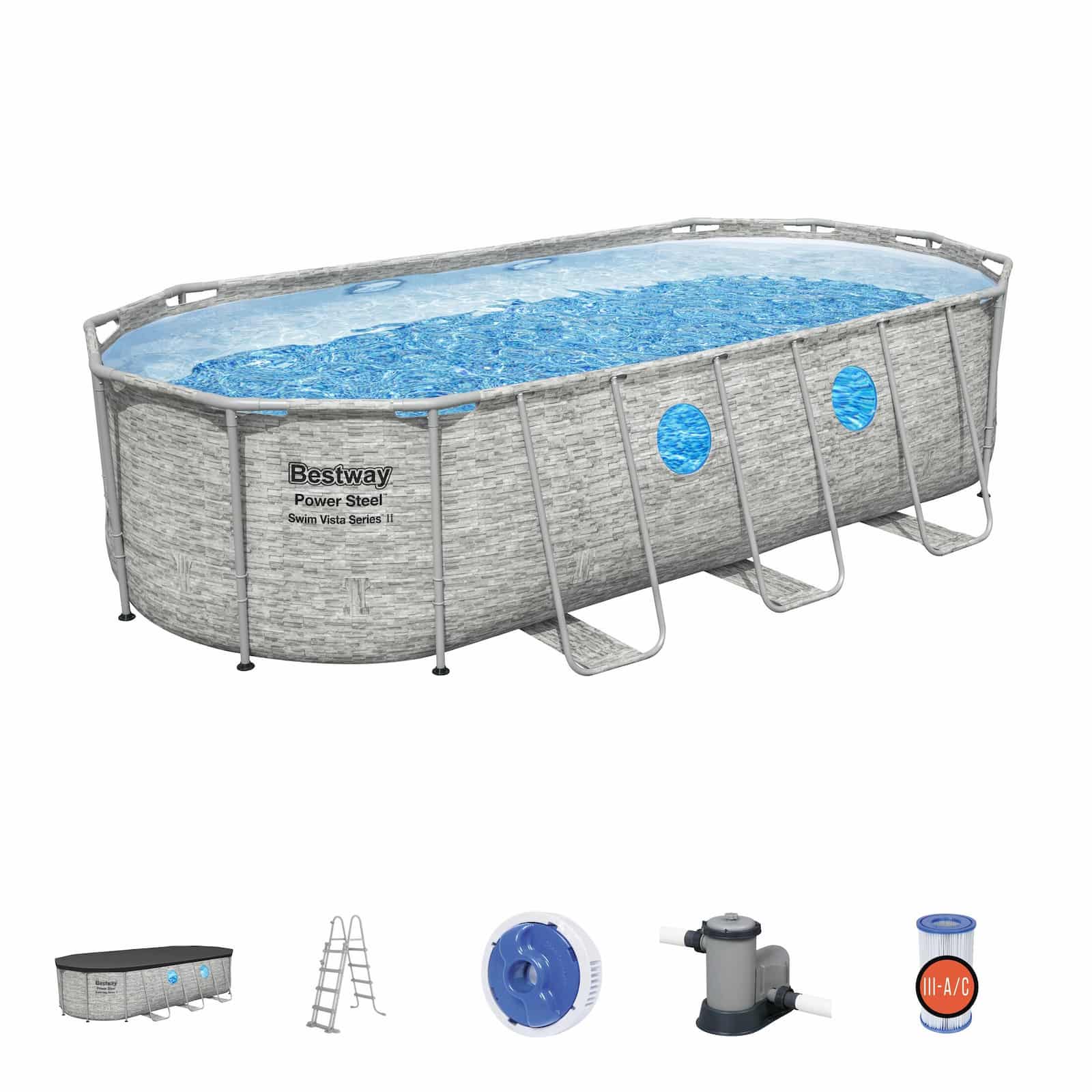 Conjunto de Piscina Desmontável Power Steel™ Swim Vista Series™ II Bestway® 5,49 m x 2,74 m x 1,22 m