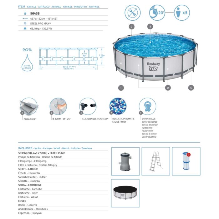 Piscina Desmontável Steel Pro MAX™ Bestway® 4,57 m x 1,22 m