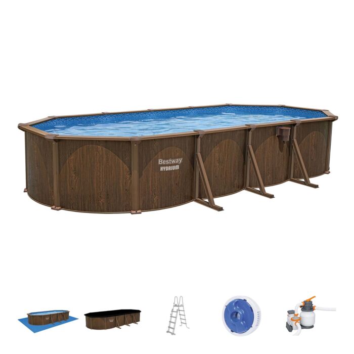 Conjunto de Piscina Desmontável Ovalada de Parede de Aço Hydrium™ da Bestway® 7,30 m x 3,60 m x 1,30 m