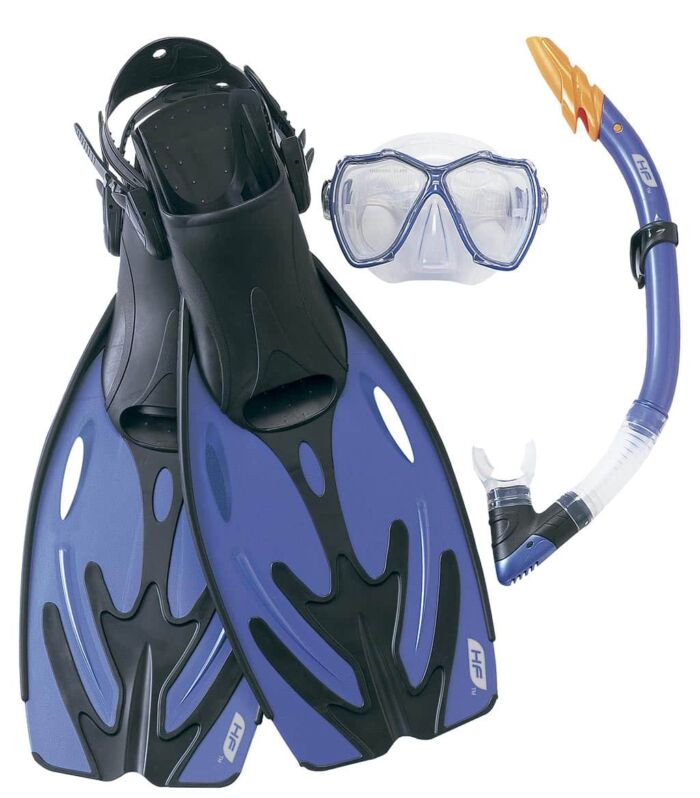 Conjunto Barbatanas + Snorkel + Máscara de Mergulho