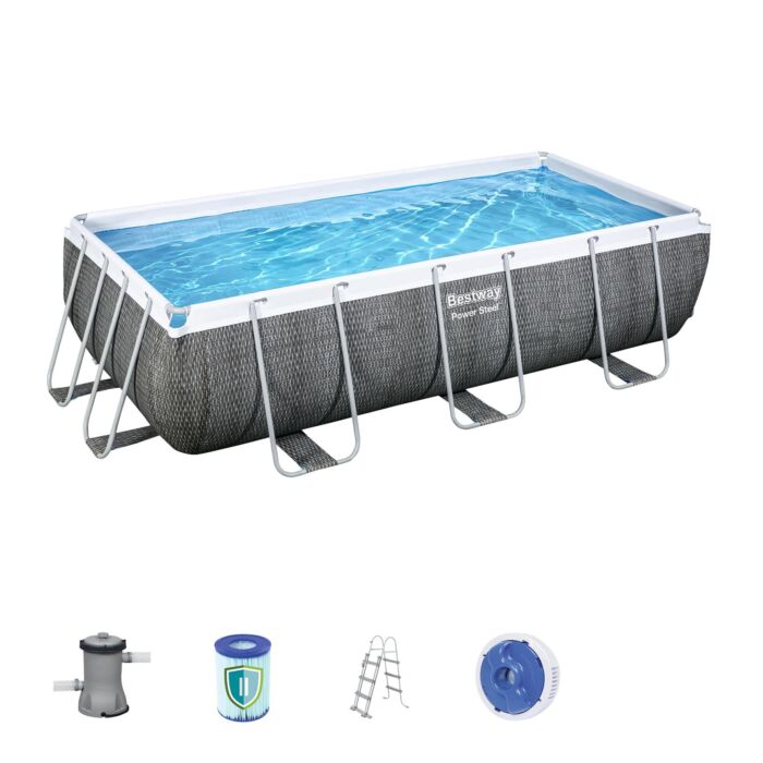 Conjunto de Piscina Desmontável Bestway® Power Steel ™ de Rotim Cinzento de 4,04 m x 2,01 m x 1,00 m