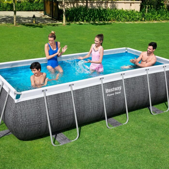 Conjunto de Piscina Desmontável Bestway® Power Steel ™ de Rotim Cinzento de 4,04 m x 2,01 m x 1,00 m