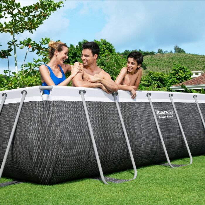 Conjunto de Piscina Desmontável Bestway® Power Steel ™ de Rotim Cinzento de 4,04 m x 2,01 m x 1,00 m