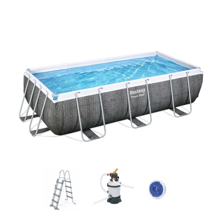 Conjunto de Piscina Desmontável Power Steel™ Rotim Cinzento de 4,04 m x 2,01 m x 1,00 m com Filtro de Areia