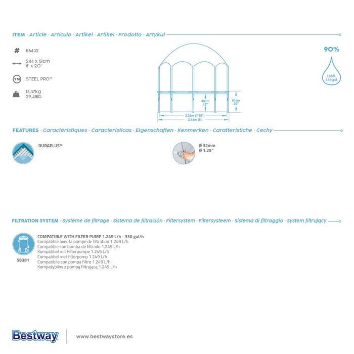 Conjunto de Piscina Redonda Desmontável Splash-in-Shade Steel Pro™ UV Careful™ Bestway®