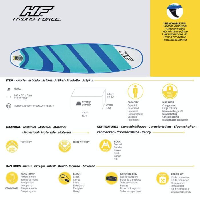 Conjunto de Prancha de Surf Insuflável Hydro-Force™ Compact Surf 8