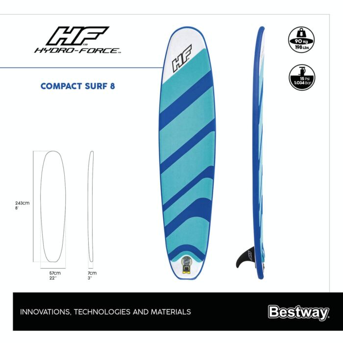Conjunto de Prancha de Surf Insuflável Hydro-Force™ Compact Surf 8