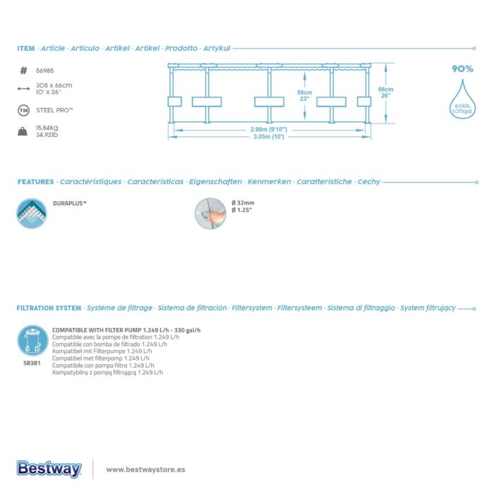 Piscina Bestway® Steel Pro™ Desenho de Animais Coloridos 3,05 m x 66 cm