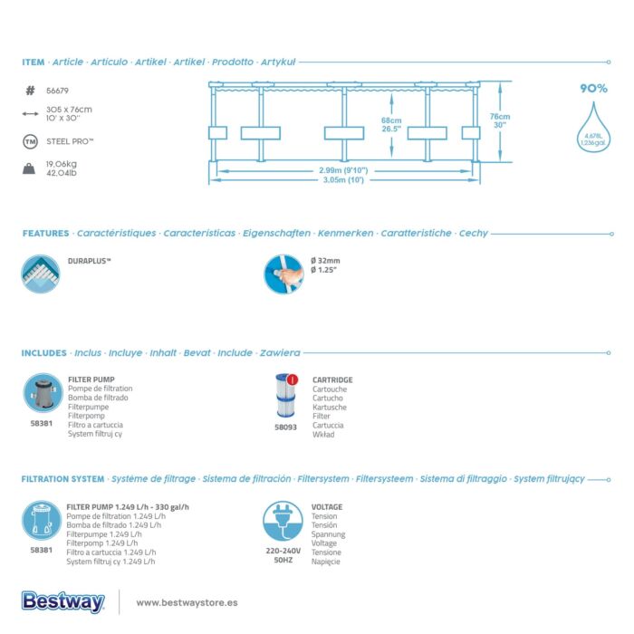 Conjunto de Piscina Desmontável Redonda Bestway® Steel Pro™ 3,05m x 76cm