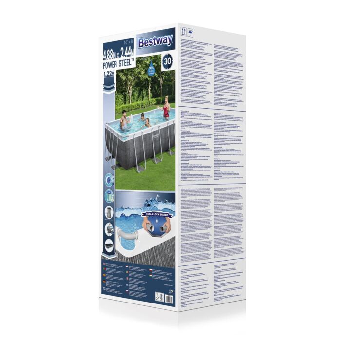 Conjunto de Piscina Desmontável Bestway® Power Steel ™ de 4,88 m x 2,44 m x 1,22 m