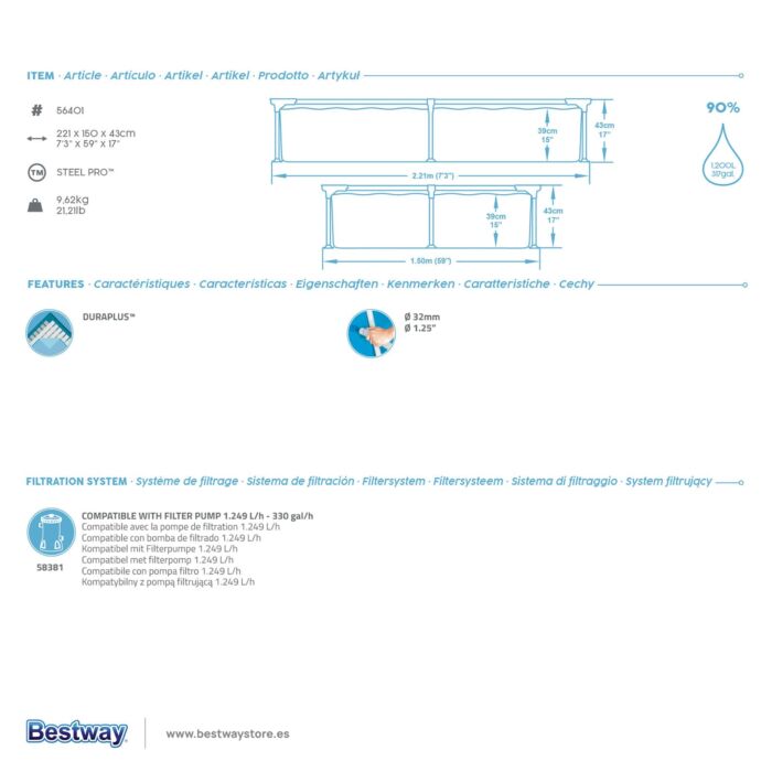 Piscina Desmontável Tubular Infantil Bestway Splash Jr. 2,21m x 1,50m x 43 cm