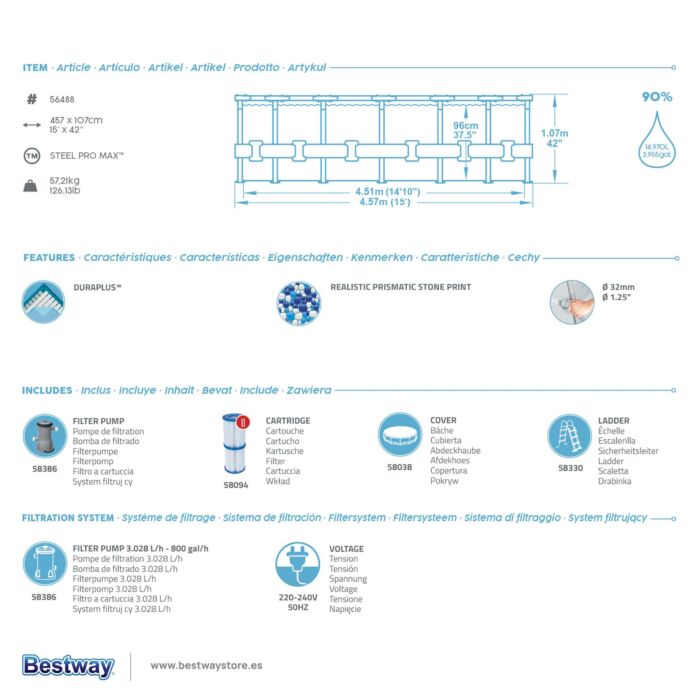 Conjunto de Piscina Desmontável Bestway® Steel Pro MAX™ de 4,57 m x 1,07 m