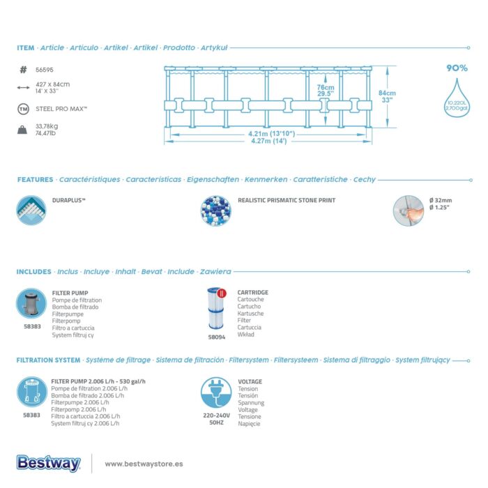 Conjunto de Piscina Desmontável Bestway® Steel Pro MAX™ de 4,27 m x 84 cm