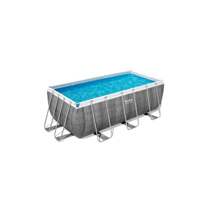 Conjunto de Piscina Desmontável Power Steel™ Rotim Cinzento de 4,12 m x 2,01 m x 1,22 m com Filtro de Areia