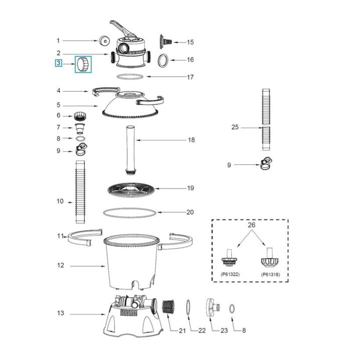 Tampa de saída de drenagem para filtro de areia