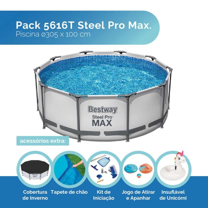 Conjunto de Piscina Desmontável Redonda 5616T Steel Bestway® Steel Pro MAX™ de 3,05 m x 1,00 m