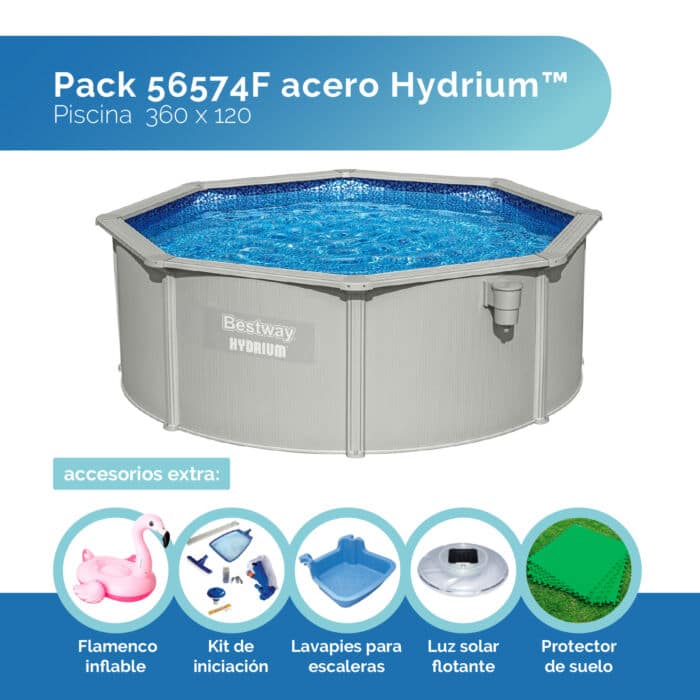 Conjunto de piscina sobre superficie con pared de acero Hydrium™ de Bestway®, 3.60 m x 1.20 m