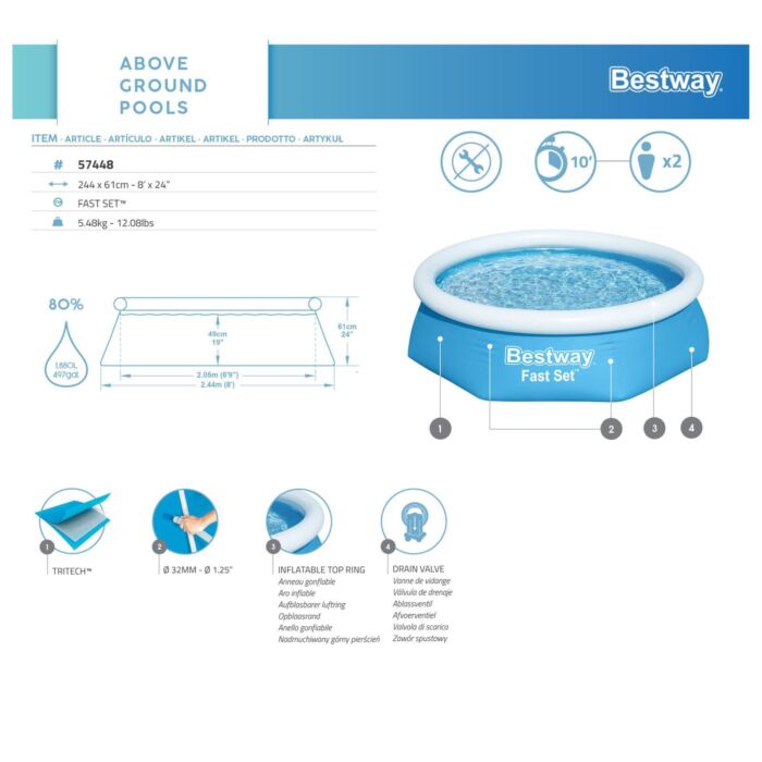 Piscina insuflável redonda Fast Set 2,44 m x 61 cm