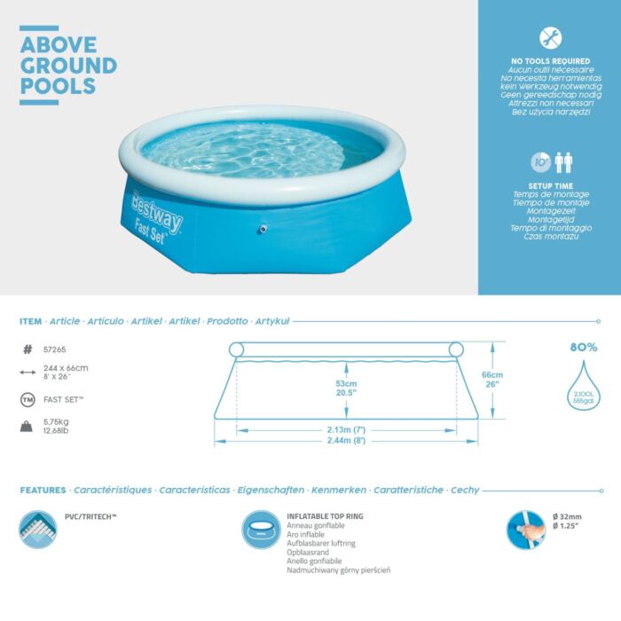 Conjunto de Piscina Insuflável Redonda Fast Set™ Bestway® 2,44 m x 66 cm
