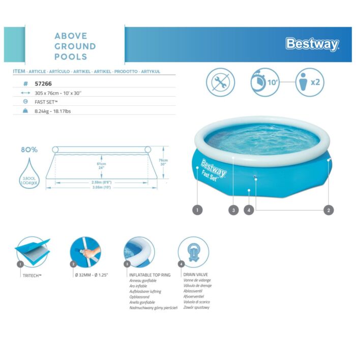 Piscina Insuflável Redonda Bestway® Fast Set™ 3,05 m x 76 cm