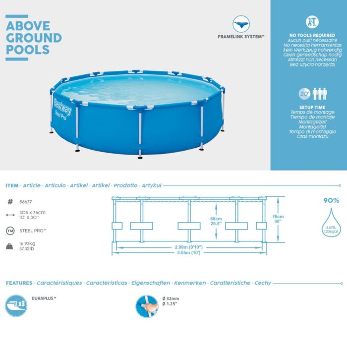 Piscina Desmontável Bestway® Steel Pro™ de 3,05 m x 76 cm