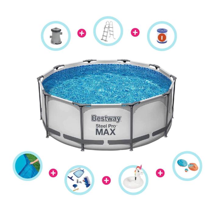 Pack piscina desmontável redonda 305×100 cm Steel Pro-MAX™ + Acessórios