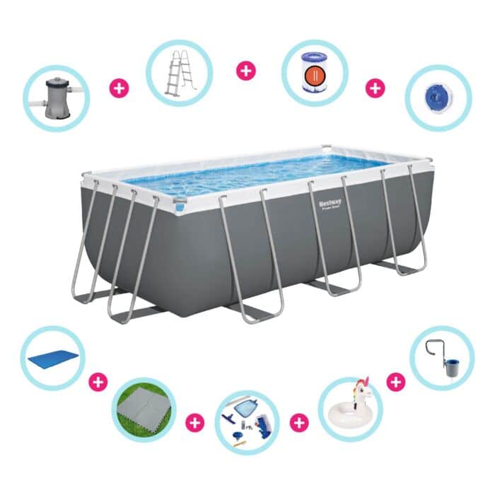 Pack piscina desmontável retangular 4,12 m x 2,01 m x 1,22 m Power Steel™ + Acessórios