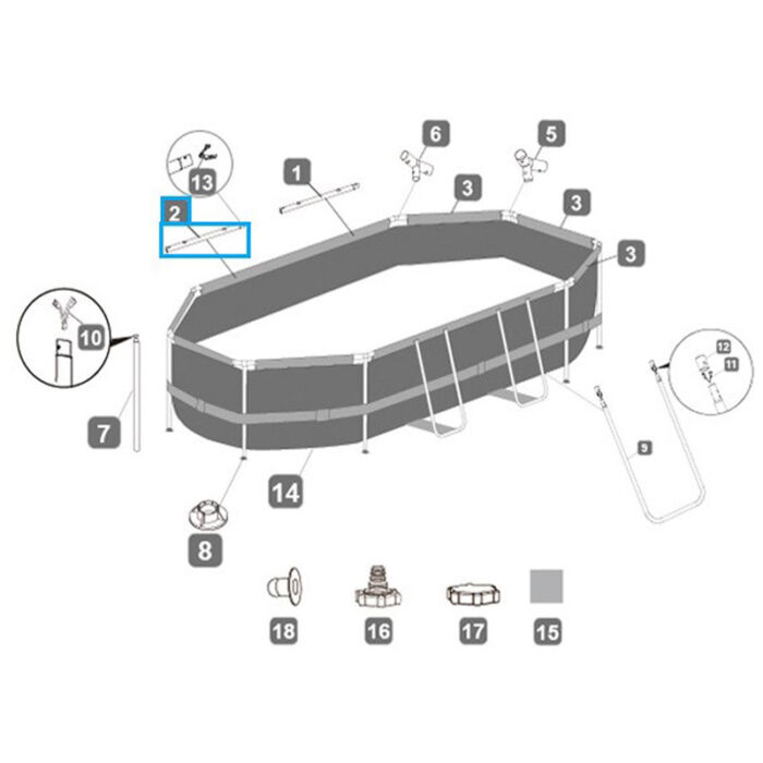 Trilho superior fosco A piscina 7,32 x 3,66 x 1,32 m