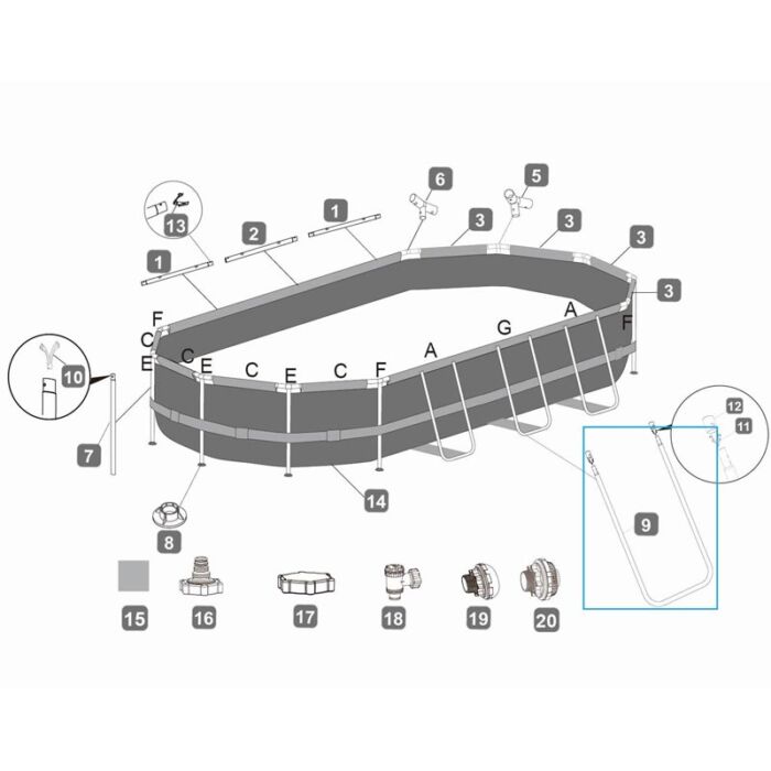 Suporte lateral em forma de U fosco A piscina 5,49 x 2,74 x 1,22 m