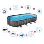 Pack piscina desmontável oval 732 x 366 x 122 cm Power Steel + Acessórios