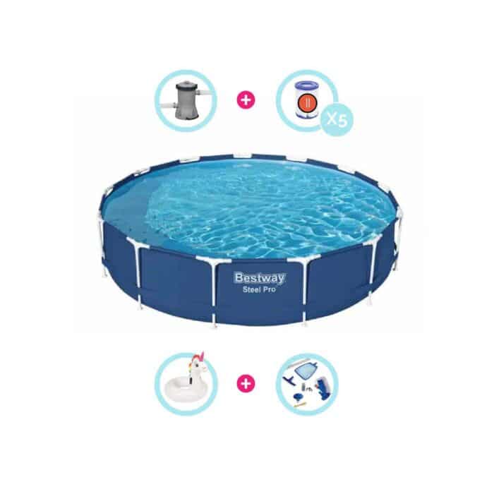 Pack piscina desmontável redonda 3,96 m x 84 cm Steel Pro + Acessórios