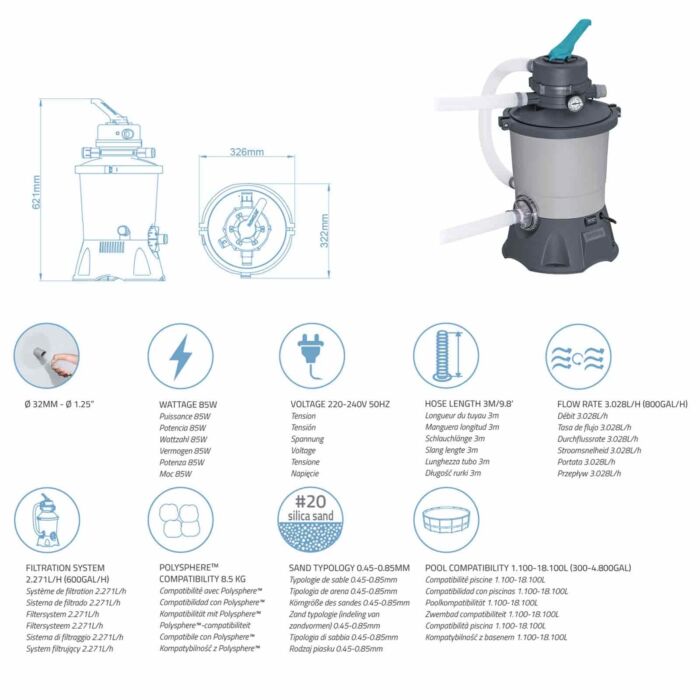 Filtro de Areia de 3.596 L para Piscinas Desmontáveis