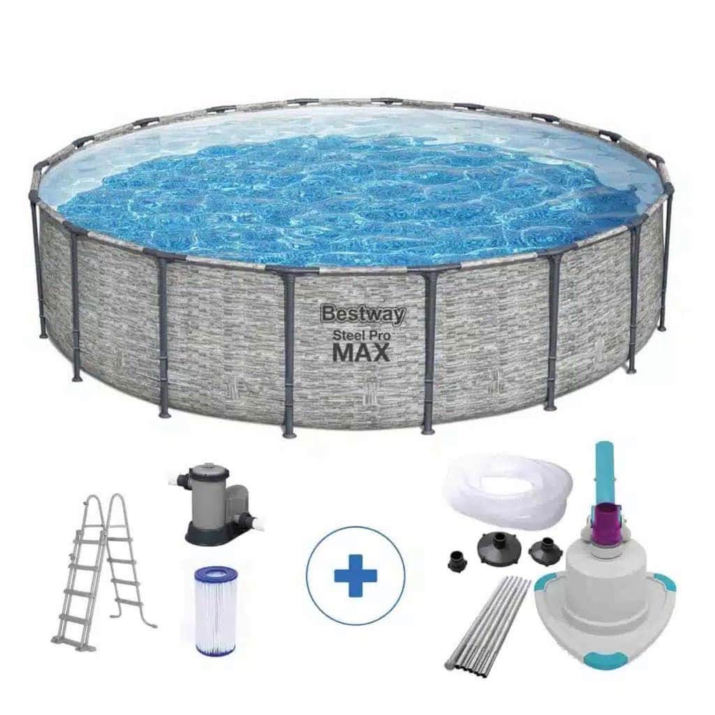 Pack Piscina Steel Pro Max pedra 549 x 122 cm com Kit de limpeza de fundo