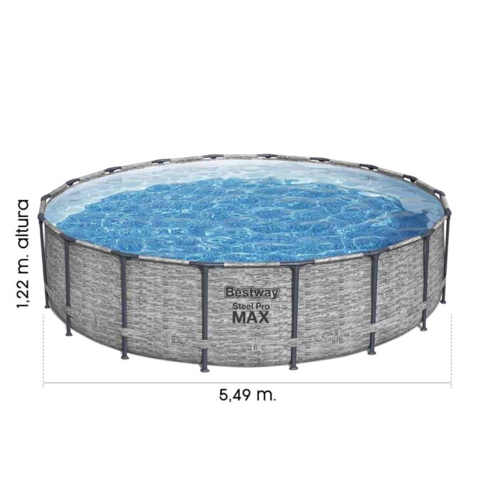 Pack Piscina Steel Pro Max pedra 549 x 122 cm com Kit de limpeza de fundo