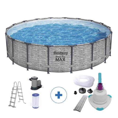 Pack Piscina Steel Pro Max pedra 549 x 122 cm com Kit de limpeza de fundo
