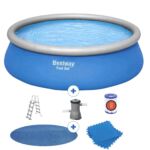 Pack Piscina Fast Set 457 x 122 cm com Tapete de chão e cobertura solar