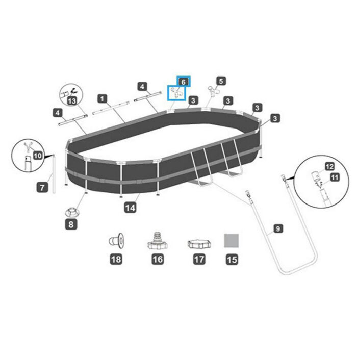 Conector em T peça F piscinas 4,27 x 2,50 x 1,00 m