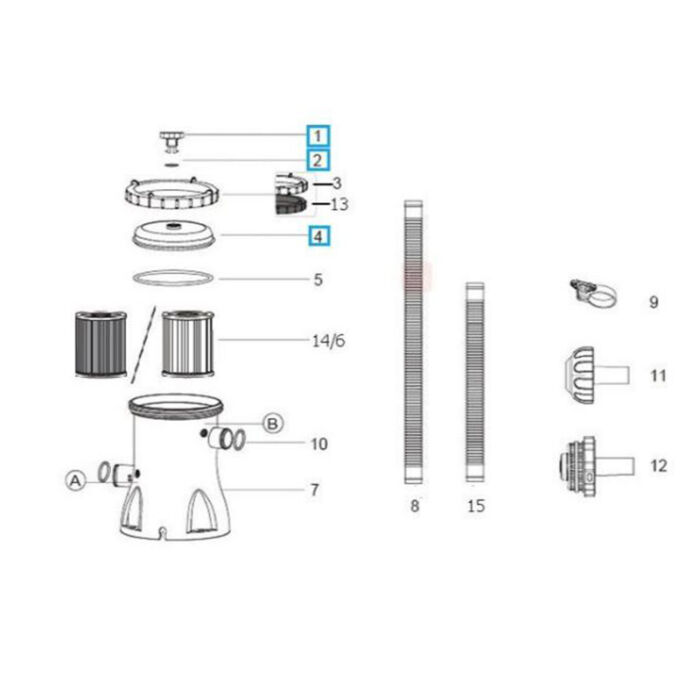 Tampa do filtro, válvula de ventilação e junta – Depuradora Flowclear™