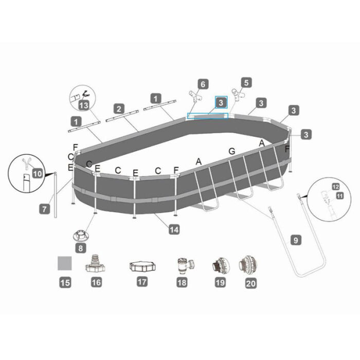 Barra superior C piscinasPower Steel™ 549 x 274 x 122 cm
