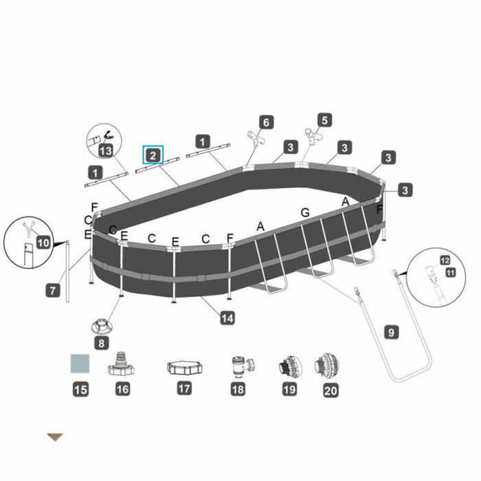 Trilho superior fosco G piscina 549 x 274 x 122 cm