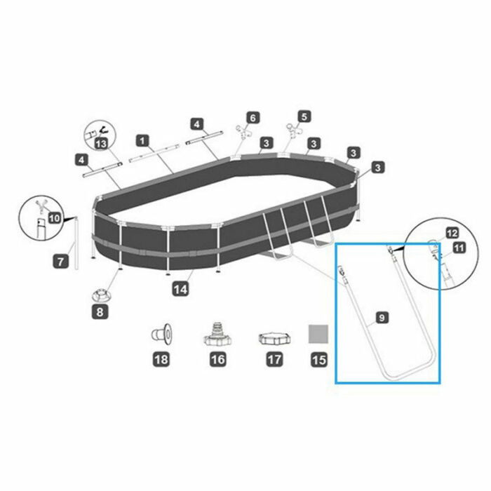Suporte forma de U CINZA fosco A piscina 427 x 250 x 100 cm
